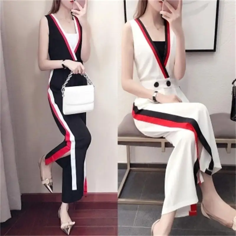 Летний новый тонкий шифоновый комбинезон без рукавов + бюстгальтер 2 предмета