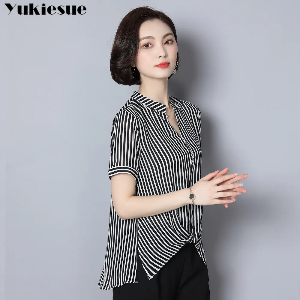 Летняя полосатая Женская рубашка блузка для женщин blusas Женские топы и блузки