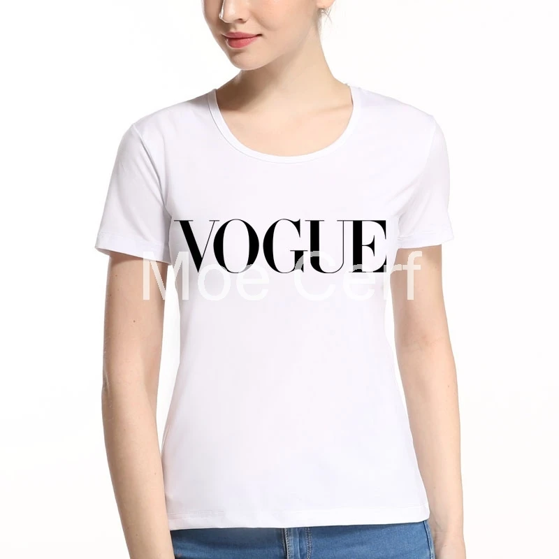 Новые поступления модные летние футболка Для женщин VOGUE с принтом белый футболки