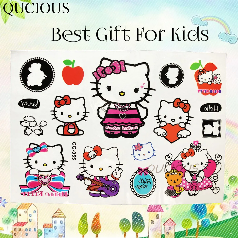 Милые флеш-татуировки, временные Мультяшные hello kitty, Детские тату-наклейки для девочек, подарок на день рождения, водонепроницаемые тату-бумаги для кошек - Цвет: QCG055
