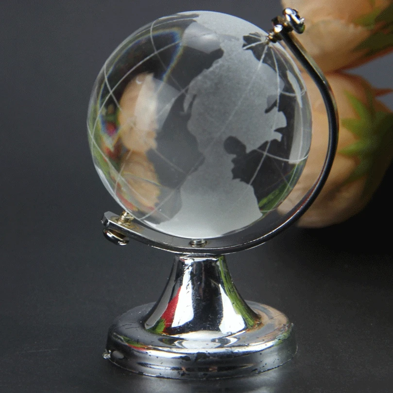 HOT SALE Crystal Glass Frosted World Globe Stand Paperweight Home Desk Wedding Decorate | Figurines &amp Miniatures