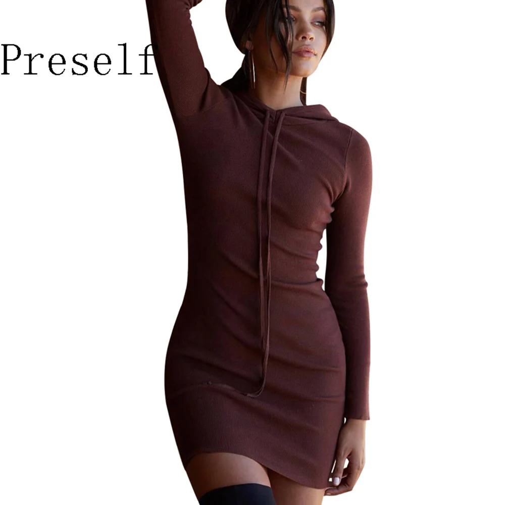 Preself модные женские туфли с капюшоном платье Повседневное Тощий Bodycon длинным