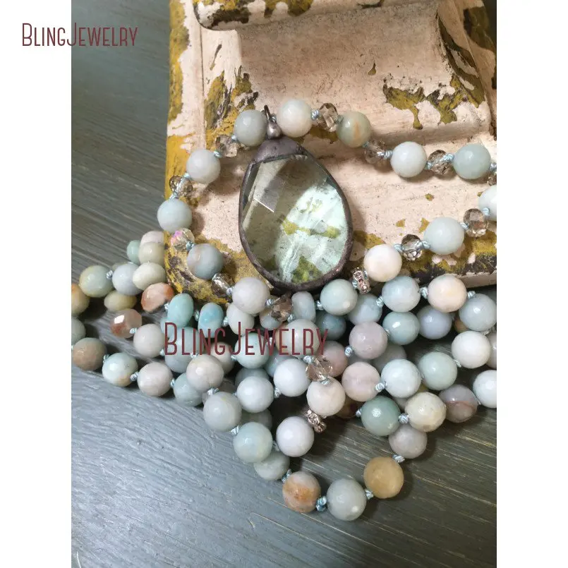 

Boho Glam Hand Knot Teardrop Solder Crystal Pendant Beachy Blue Amazonite Luxe Style Summer Accessory Versatile Jewelry NM15517