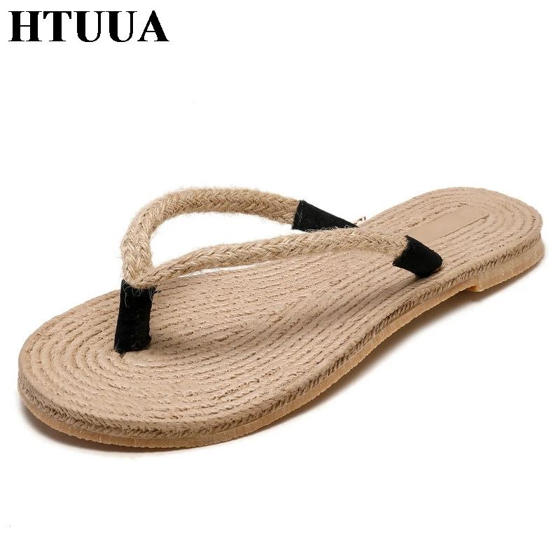 HTUUA/Новинка 2019 года вьетнамки из пеньковой веревки пляжная обувь женские