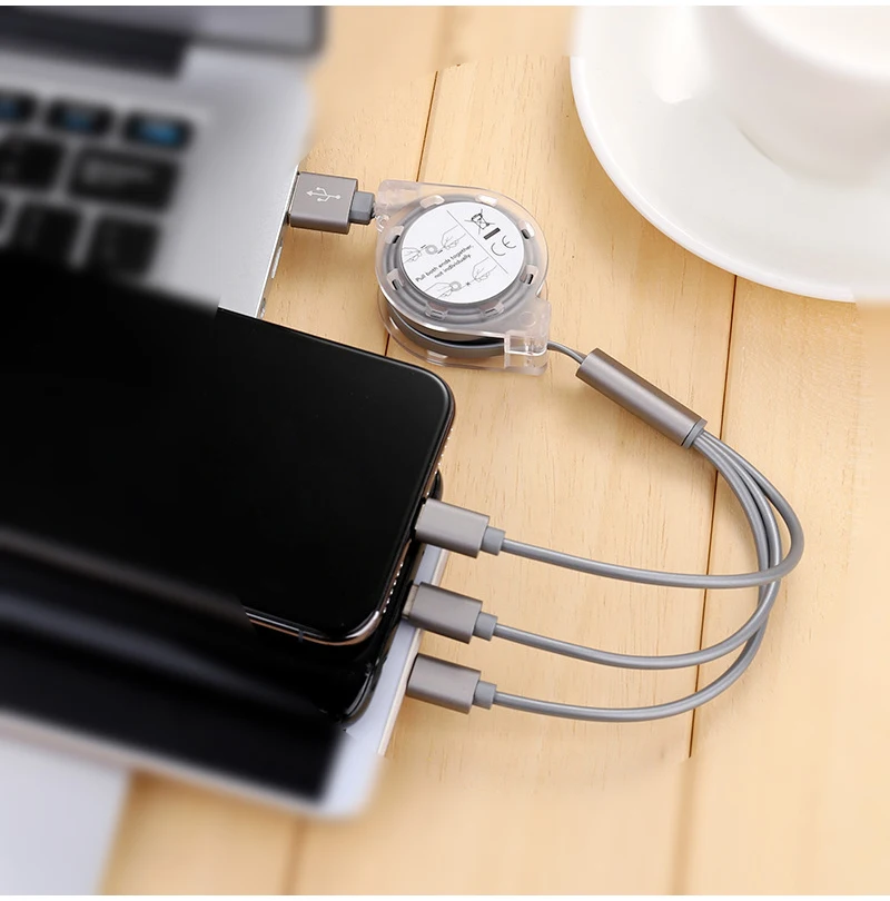 3 в 1 USB кабель 2.4A Быстрая зарядка кабель Регулируемый для iPhone 8 7 6 Android Micro USB кабель для lightning Тип usb C Mobile
