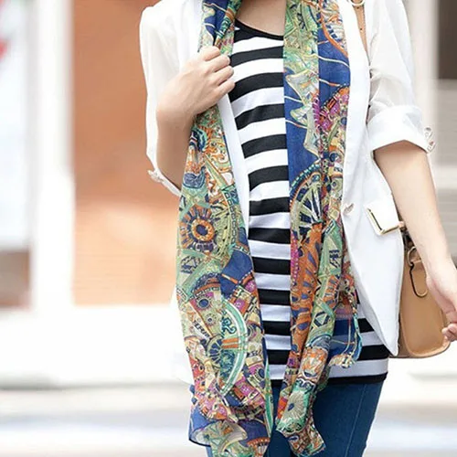 Женская Boho Винтаж Колесо обозрения Печати Шифон Длинный Шарф Шаль Wrap Украл |