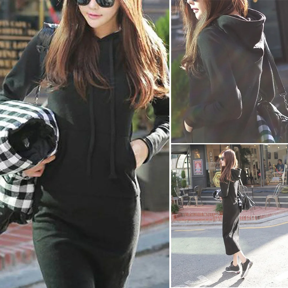Женское платье свитер с капюшоном платья длинным рукавом пуловер Приталенный