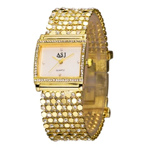Женские изящные часы с квадратным корпусом, бриллиантами, серебряными и золотыми стальными роскошными кварцевыми браслетами, 2016 Японские Женские часы со стразами