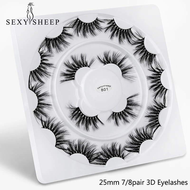 SEXYSHEEP 7/8 пар искусственная 3D норки ресницы 25 мм Длинные Накладные объем макияж