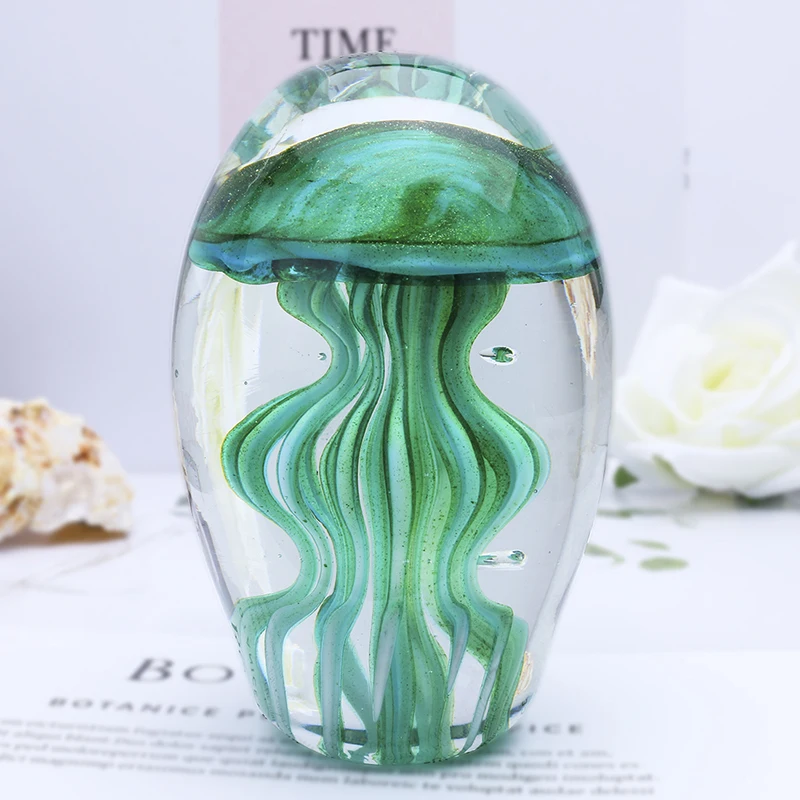 Ручная выдувная стеклянная искусственная Медуза H & D Paperweight Зеленая морская