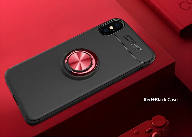 Роскошный чехол для Motorola Moto G7 Play Cover кольцевой магнитный держатель мягкий матовый силикон для Motorola G7 power для MOTO G7 Plus Case - Color: red black