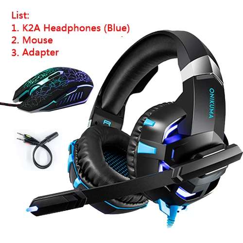 Blue mouse ONIKUMA K2A наушники гарнитура и мышь глубокий бас светодиодный подсветка игровая гарнитура с PS4 Android телефон наушники для компьютера геймера - Цвет: Blue mouse