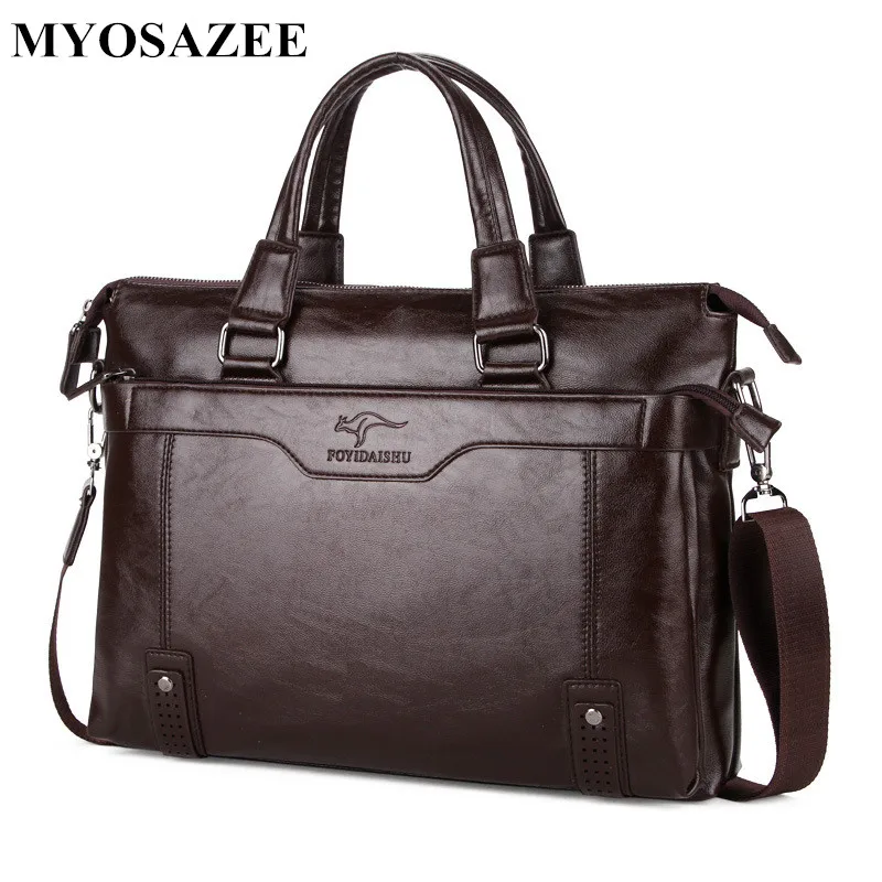 MYOSAZEE Fashion Brand Business Men Briefcase Bag Shoulder Male PU Leather Laptop Bag Simple Crossbody Bags Messenger Boys