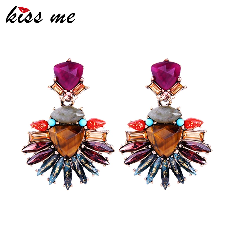 Женские Висячие серьги KISS ME цветные геометрические из натурального камня