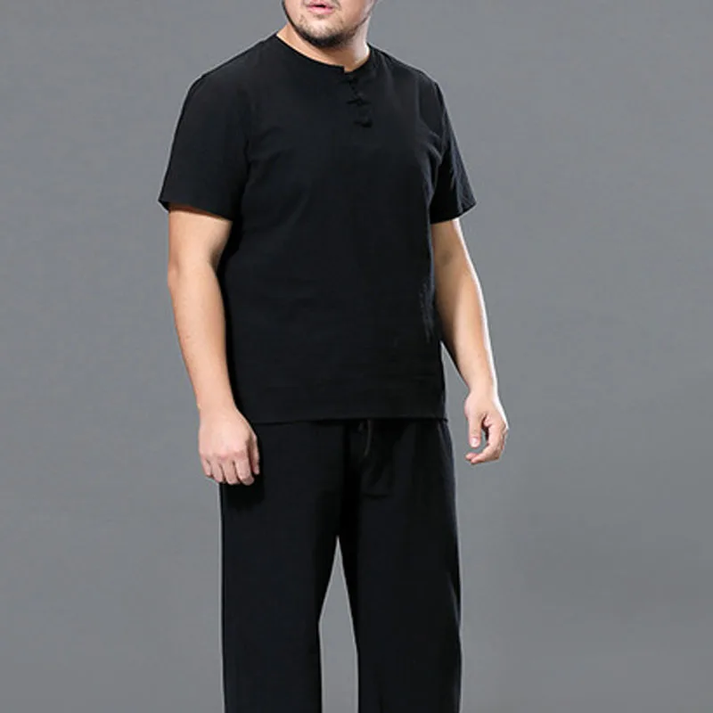 Летняя мужская рубашка обхват груди 155 см 5XL 6XL 7XL 8XL 9XL 10XL хлопок лен с коротким