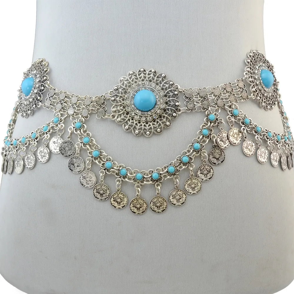 Этническая Цыганская цвет с металлическим ремнем и цепи тела Boho индийский