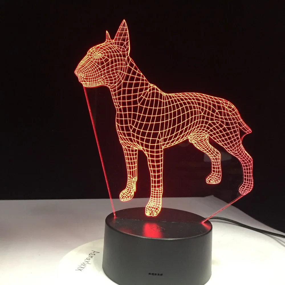 С бультерьером собакой 3D Lampen 7 цветов USB Ночной светильник светодиодный для детей
