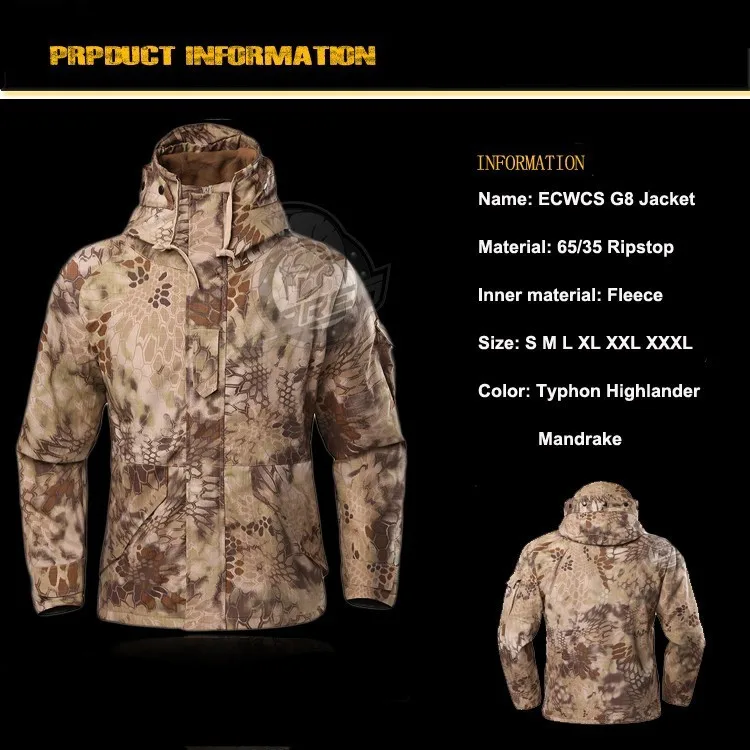 Флисовая M-65 зимняя куртка для охоты G8 ECWCS Softshell, Мужская ветровка с капюшоном Typhon, походная куртка с линнером