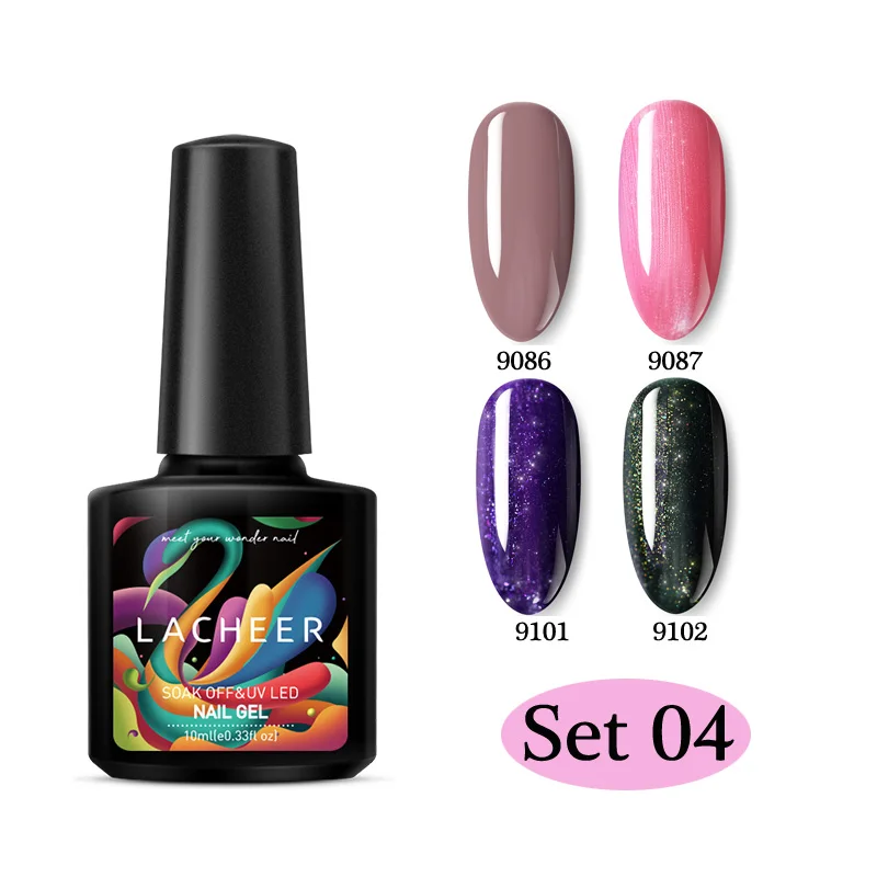 4PCS SET Lacheer УФ-гель для ногтей набор нужна Светодиодная лампа Гибридный гвоздь лак Полупостоянный УФ Гель-лак для ногтей Набор лаков длительного действия гель - Цвет: 4PCS SET