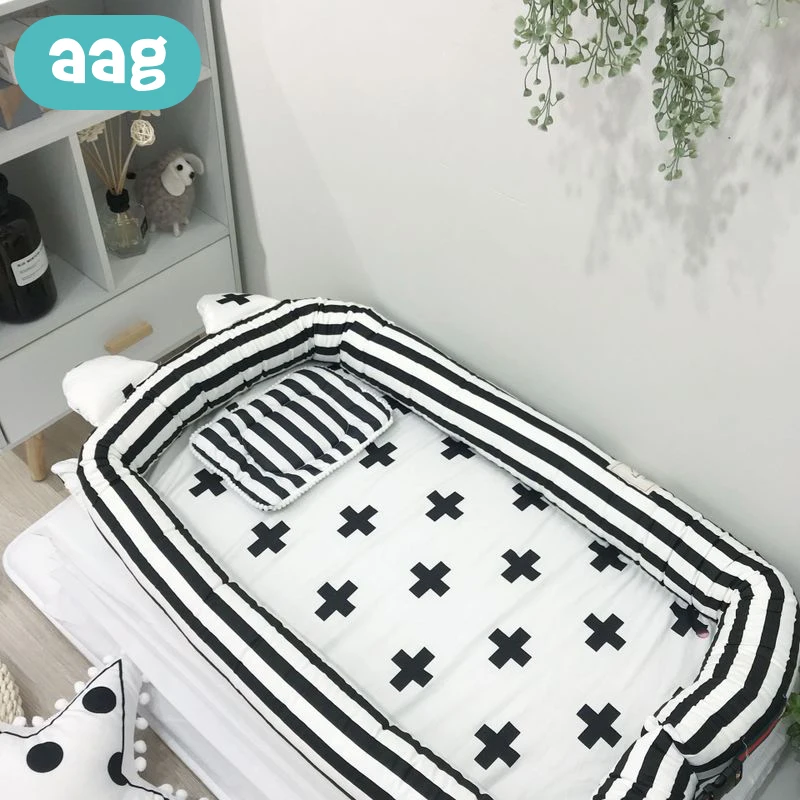 AAG портативная детская кровать-гнездо, детская кроватка, Хлопковая универсальная детская кровать для путешествий, складная кровать с подушкой, съемная, моющаяся, Babynest 40