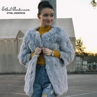 ethel anderson womens real rabbit fur coat long jacket vintage style ol outwear o neck