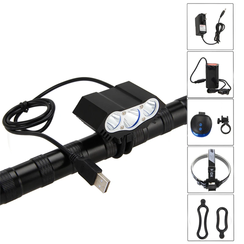 1500 LM 3x XM-L T6 USB передний светильник для велосипеда светодиодный светильник вспышка светильник фонарь с 18650 6400 мАч батарея+ лазерный задний светильник