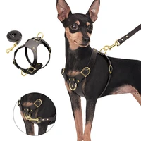 dog harness vest adjustable genuine leather pet dog harness and walking leash set for small medium dogs pug beagle brown