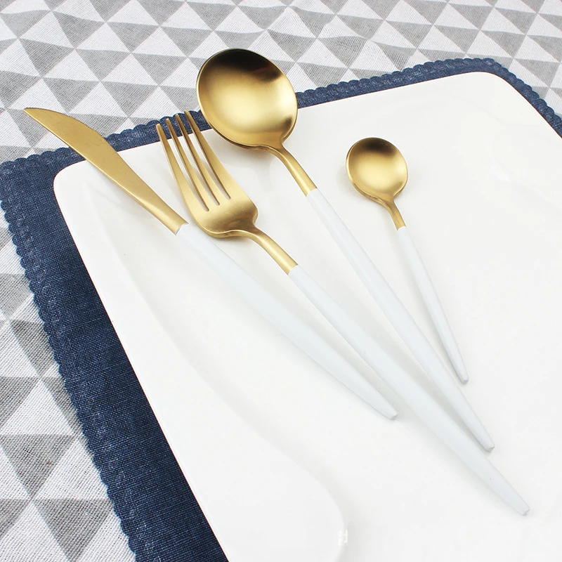 Gold Dinnerware Set Stainless Steel Cutlery 4 Pieces Black Knife Fork Tableware Silver Cutleries Western Food |