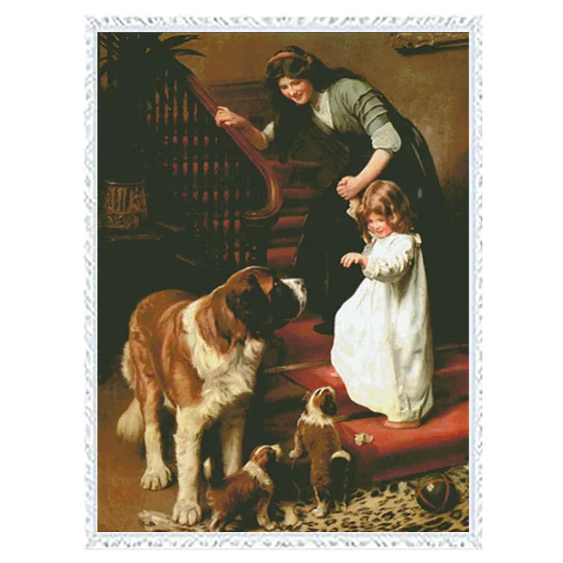 

Golden panno,Needlework,Embroidery,DIY portrait Painting,Cross stitch,kits,14ct dog with people Cross-stitch,Sets For Embroider