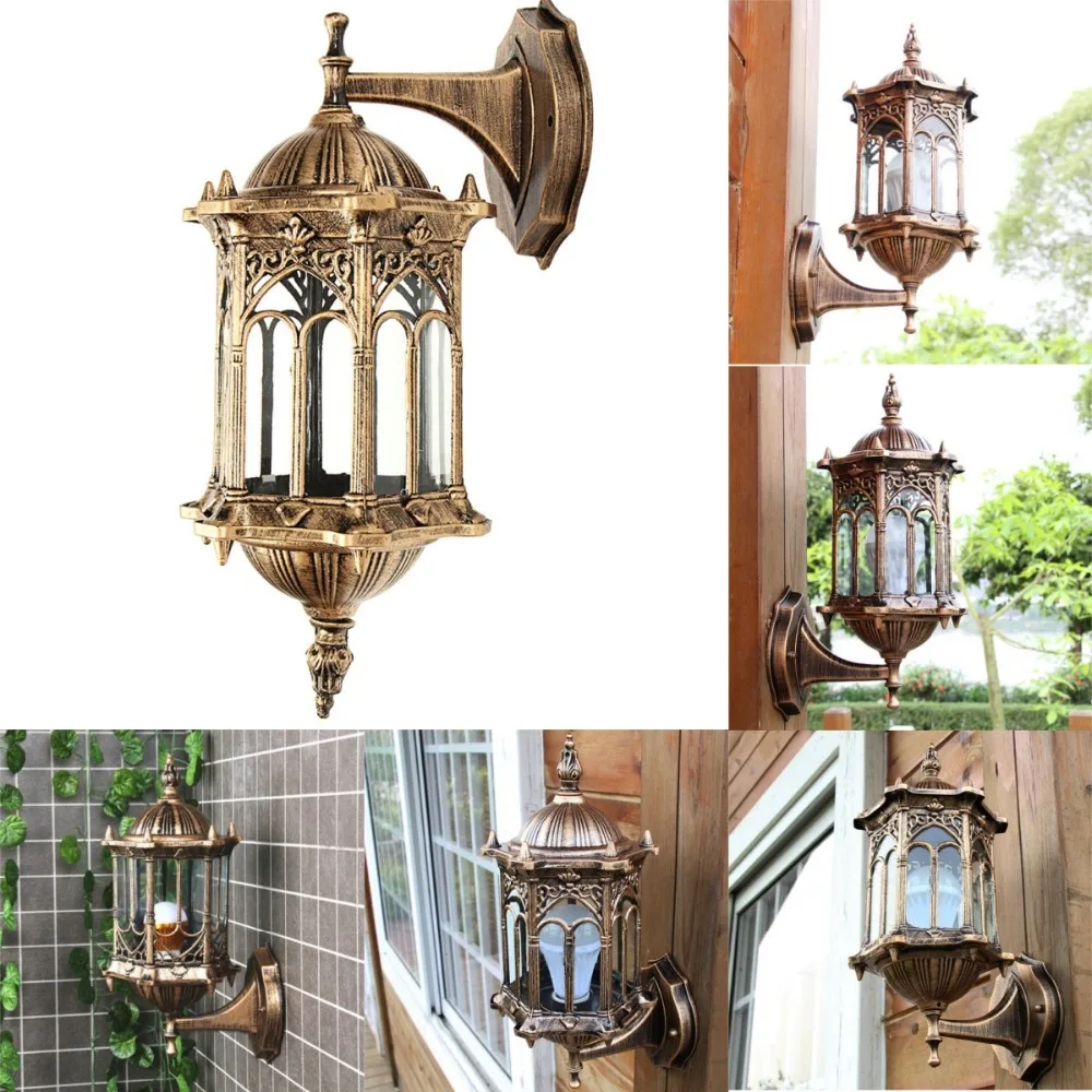 Antique Exterior Wall Light Fixture Aluminum Glass Lantern Outdoor Garden Lamp images - 6