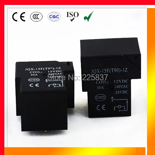 JQX 15F Бесплатная доставка (10 шт./лот) DC12v T90 реле кнопка включения SPST 30A работающего