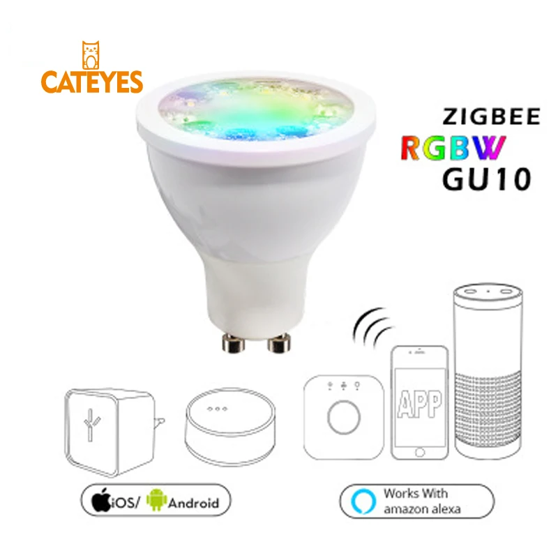 

Cateyes LED 5W GU10 spotlight RGBW/RGB and Dual white zigbee zll LED bulb AC100-240V led APP dimmer work with alexa puls led