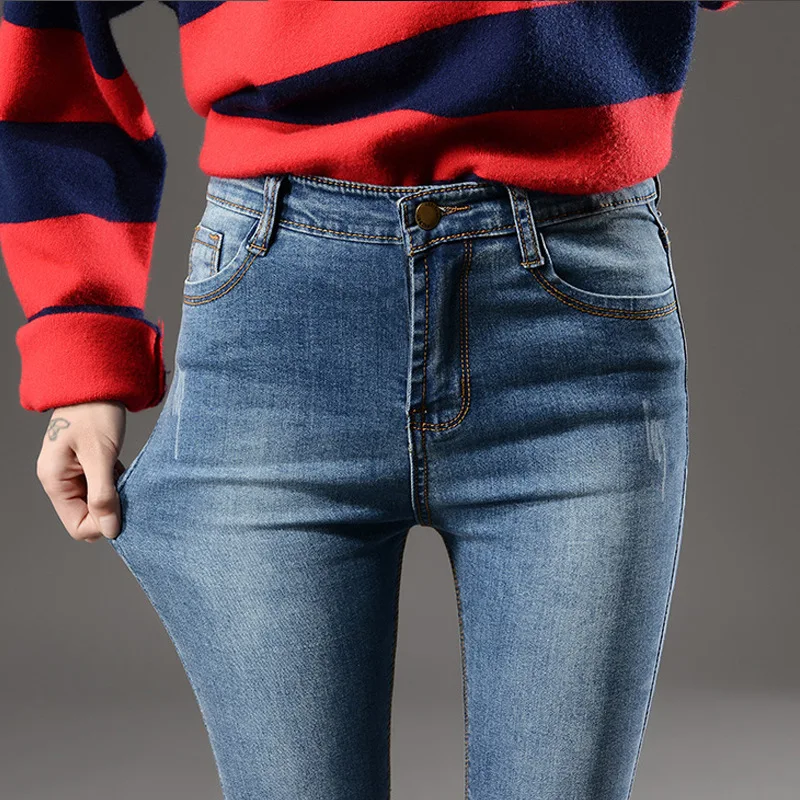 Женские узкие джинсы большого размера 2020 эластичные из хлопка с высокой талией