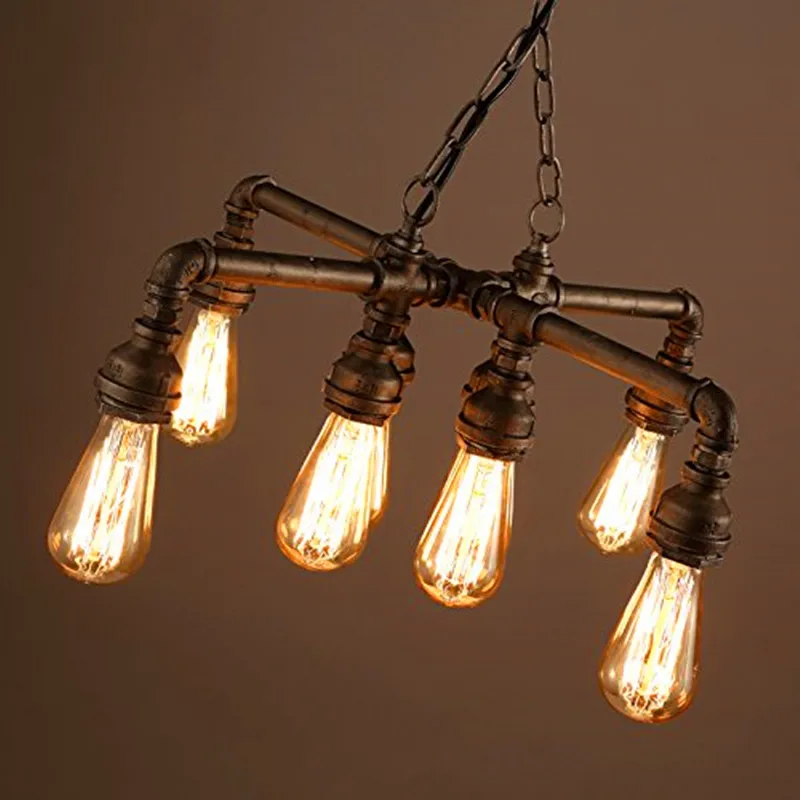 

Vintage Wrought Iron Water Pipe Chandelier Bar Restaurant Themed Clubs Creative Antique Hanging Lamps