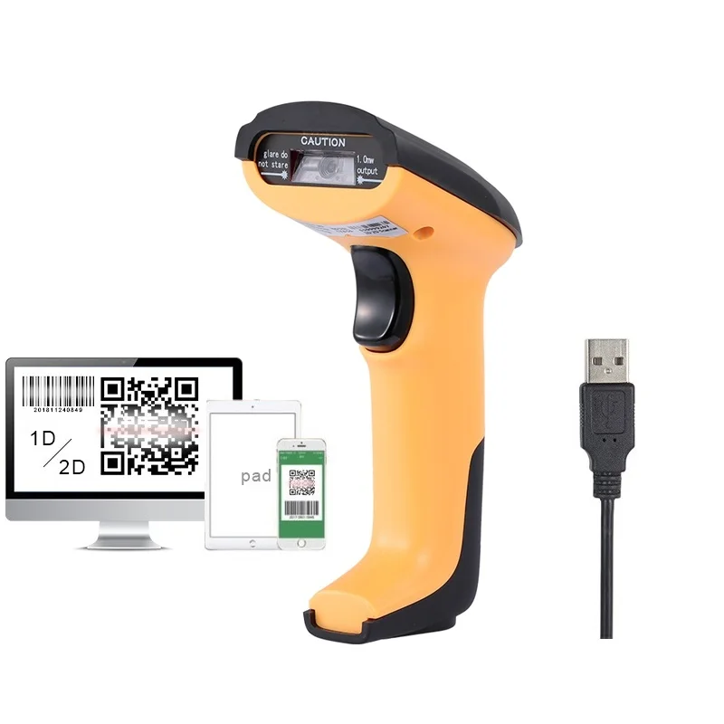 Портативный Ручной USB проводной 2D сканер штрих кода считыватель QR Data Matrix