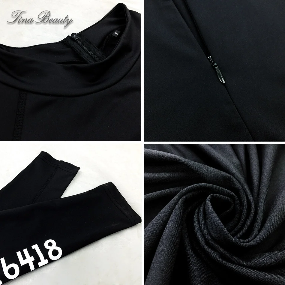 Женский комбинезон с длинным рукавом Tina Beauty Kyliejenner черный стрейчевый облегающий