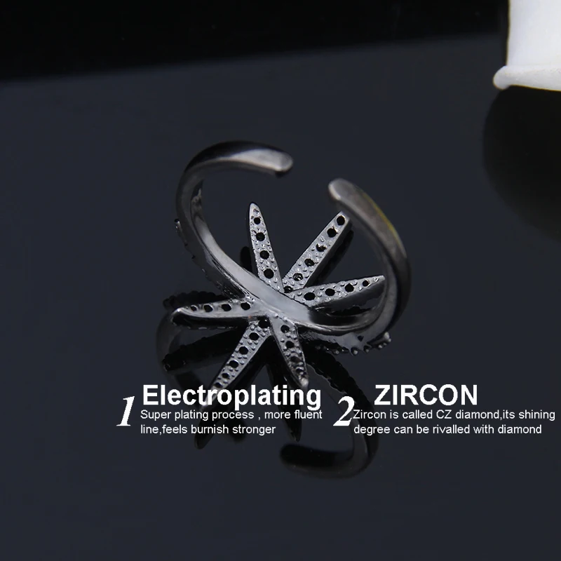 Бренд черный кубический цирконий Винтаж кольцо звезда Форма панк Кольца для
