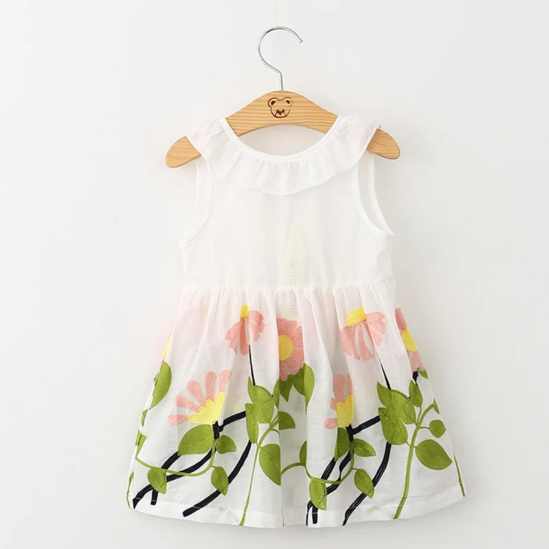 Hurave Girl Dress Floral Print 2019 Summer Girls V neck Embroidered Vest Children Cloth Toddlers Infant Vestidos Menina | Детская одежда