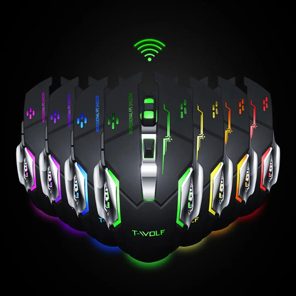 Q13 Rechargeable Wireless Mouse Silent Ergonomic Gaming Mice 6 Keys RGB Backlight 2400 DPI for Laptop Computer Pro Gamer | Компьютеры и