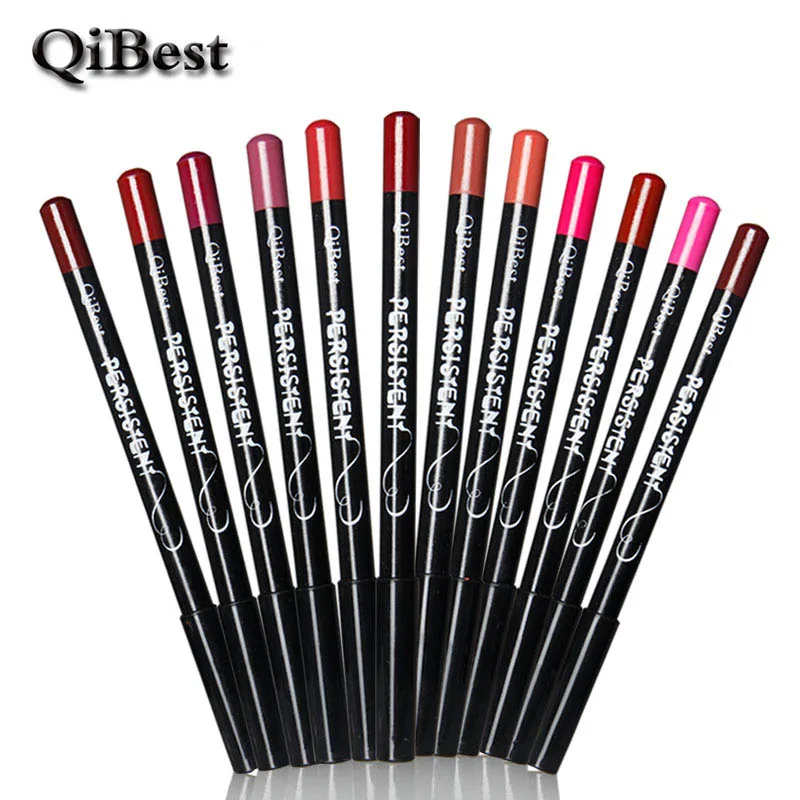 12 шт./лот профессиональный водонепроницаемый карандаш для губ Qibest долговечный