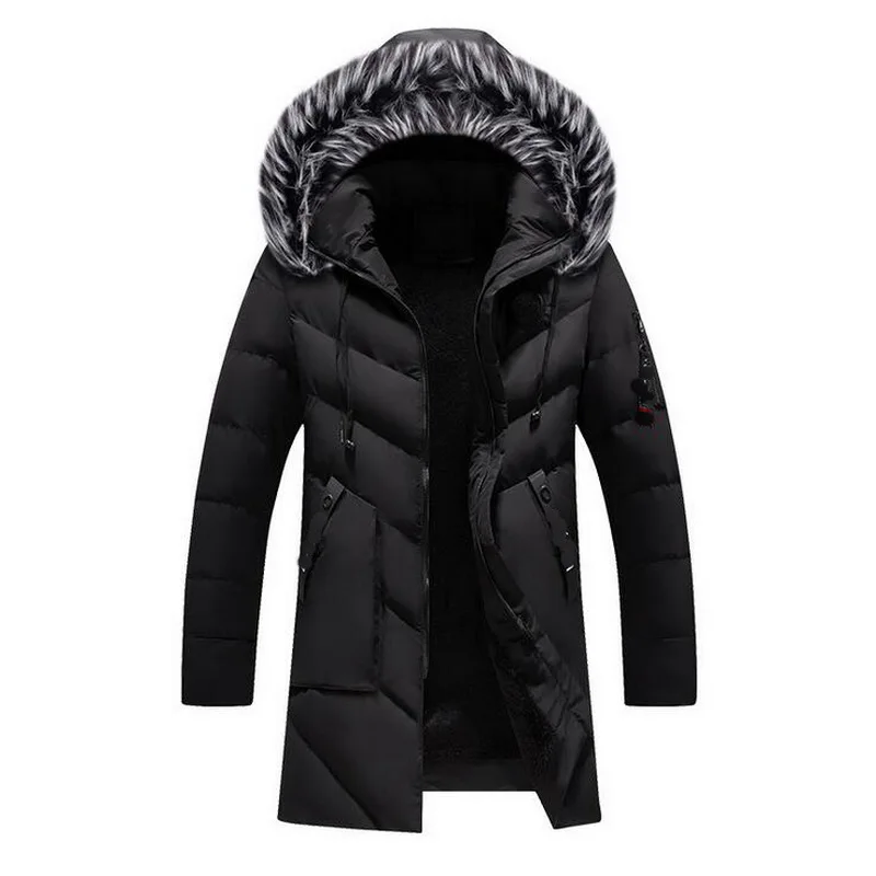 Parkas Men Fashion Warm Large Fur Collar Cotton Coat Hooded Brand Men's Outwear Striped Jacket | Мужская одежда