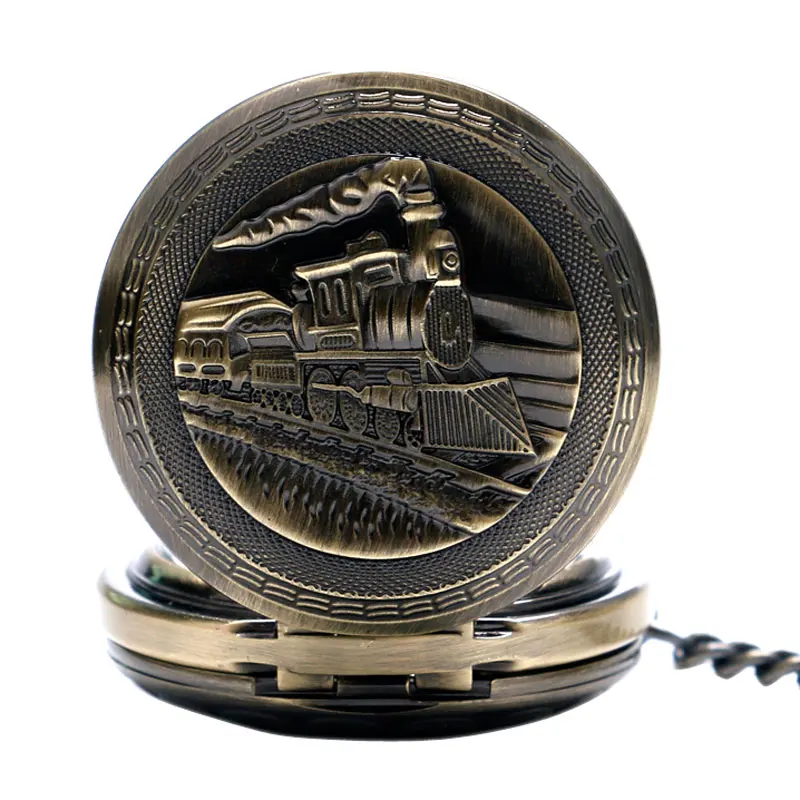 Pocket Watches Retro Bronze FOB Double Hunter Design Mechanical Hand Wind  Men Gift Women Pendant Necklace Unique Clock P1034C