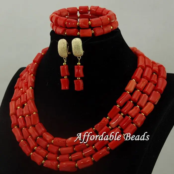 Новинка 2017 комплект ювелирных изделий из красных коралловых нигерийских бусин