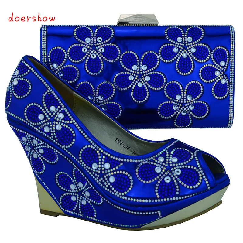 

2016 Fashion african Shoes and Bag Matching Set Ladies Shoes and Bag for party,royal blue color size 38-42 doershow WOW32