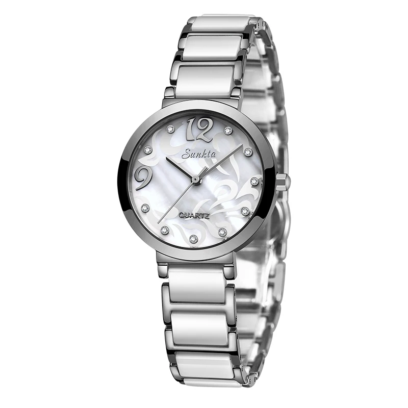 Silver White Кварцевые женские часы, водонепроницаемые, противоударные, бренд SUNKTA, женские модные повседневные часы, женское платье, браслет, часы, отправка, подарок для влюбленных+ коробка - Цвет: Silver White