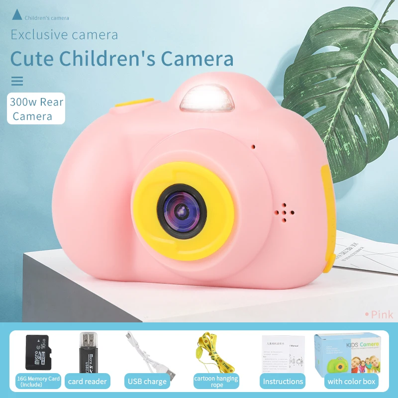 720P Pink with 16G Игрушки для детей камера, милый ребенок камера с 1080P 2 дюймов HD экран, развивающие игрушки дети подарок на день рождения - Цвет: 720P Pink with 16G