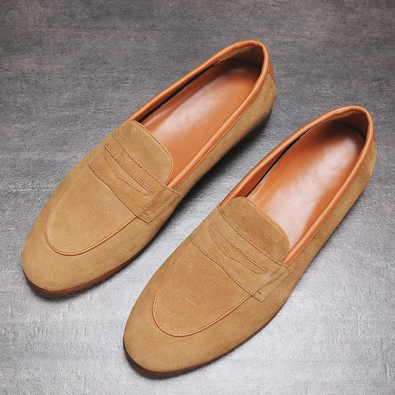 Mens Casual Brands Slip On Suede Shoes Men Loafers Moccasins Genuine Leather Driving Sneakers Zapatillas Hombre