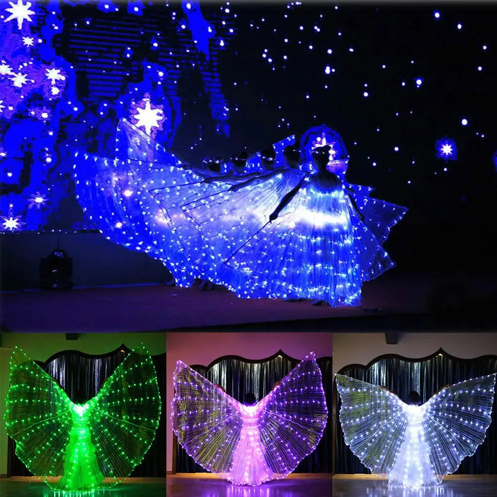 LED танец живота Ангел Исиды крылья костюм бабочки с телескопической радугой для