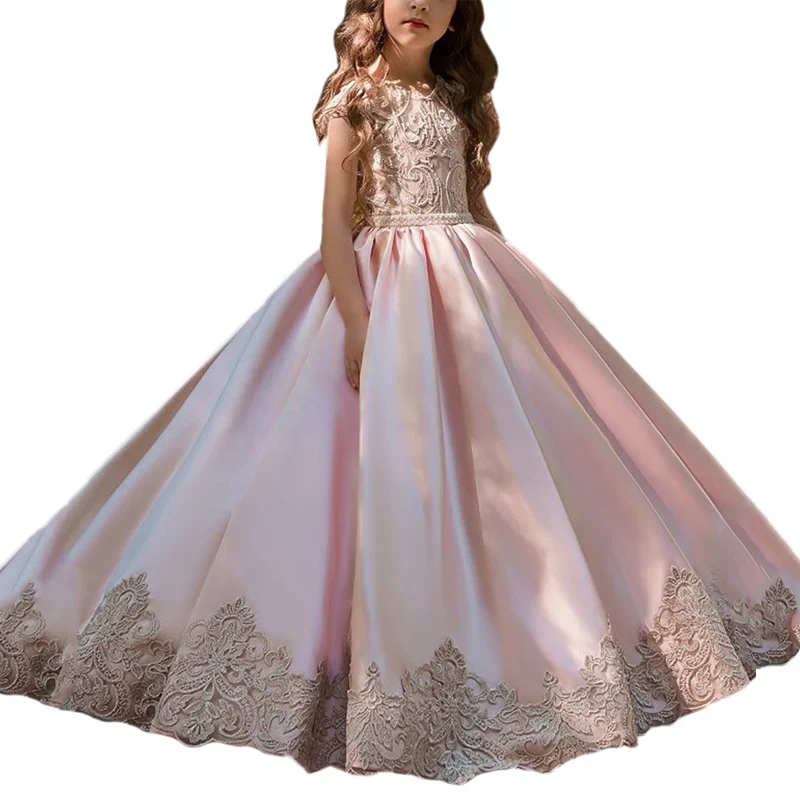 champagne fancy flower girls dresses infantil para menina pink kids ball gowns long little first communion 2018 | Детская одежда и