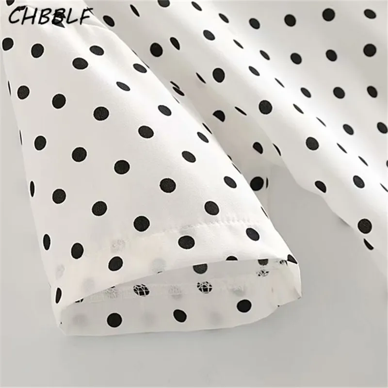 CHBBLF women dot pattern white blouse short sleeve shirts notched colllar female casual tops blusas WDD87103 |